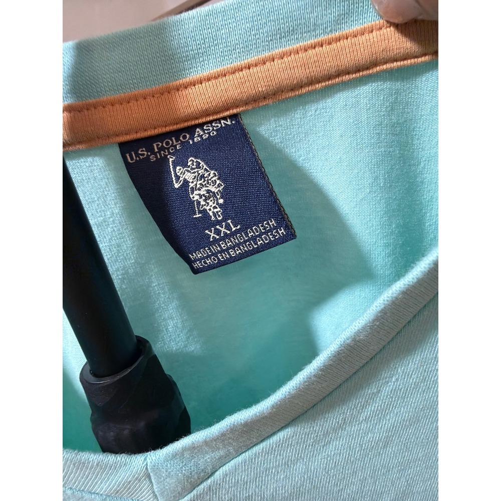 US Polo Assn Mens XXL Mint Green V-Neck Short Sleeve T-Shirt Orange Logo Tee - Picture 2 of 5